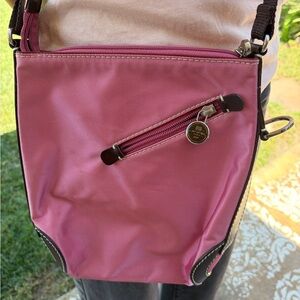 Compact Pink Crossbody Bag with Front Zip Pocket - Everyday Wear